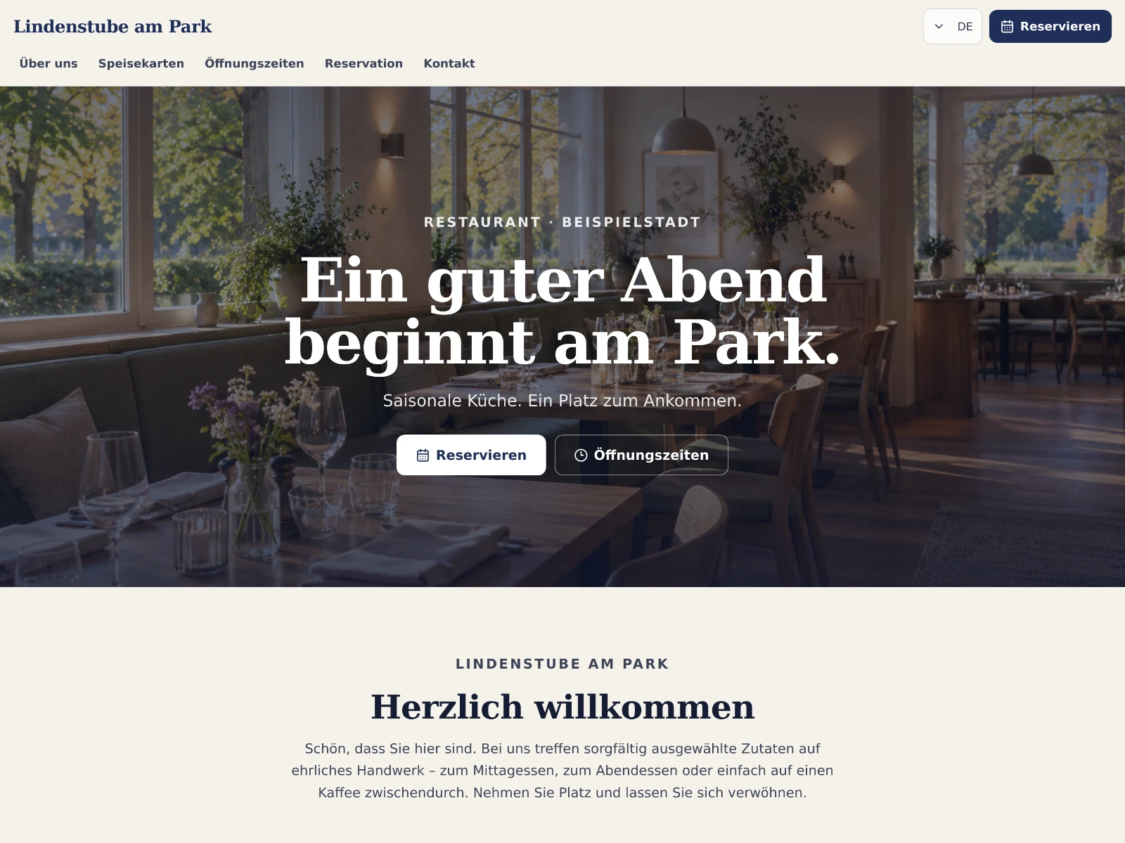 Restaurant-Website der fiktiven Lindenstube am Park am PC