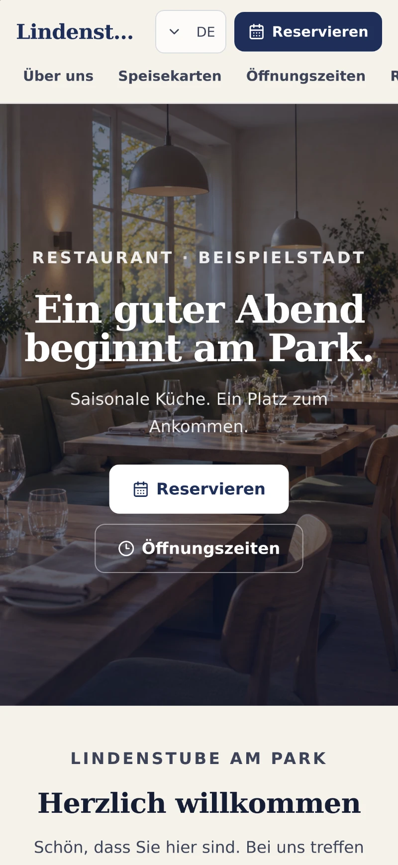 Mobile Ansicht der Restaurant-Website